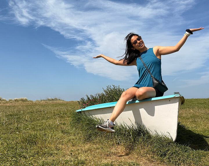 Nawang Palmo posing on a boat in West Kirby